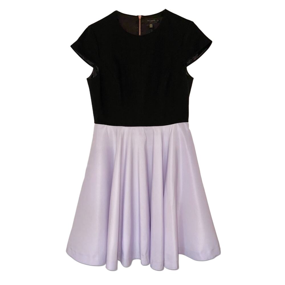 Ted Baker London Black and Purple Cocktail Garden Party Midi Dress